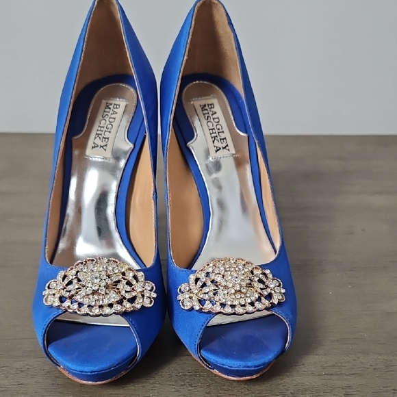 Badgley Mischka Royal Blue Embellished Heels - Picture 1 of 5